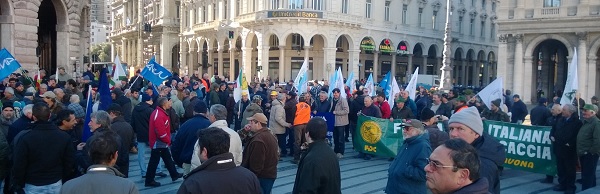Manifestazione cacciatori Genova